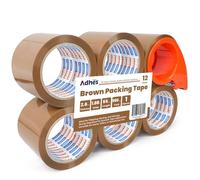 Adhes Brown ruban d'emballage avec distributeur 2.6mil 48mm x 50m 12 rouleaux de ruban d'expédition brun robuste ruban adhésif fort pour boîtes et colis