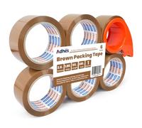 Adhes Brown ruban d'emballage avec distributeur 2.6mil 48mm x 50m 6 rouleaux de ruban d'expédition brun robuste ruban adhésif fort pour boîtes et colis