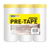 ADHES Masker avec ruban de masquage Ruban adhésif de masquage avec bâche de protection en plastique film de masquage, 1400 mm x 33 m(55inch x 36yard) x 3 rouleaux