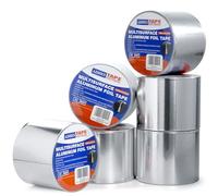 ADHES Ruban adhésif aluminium ruban adhesif haute temperature ruban de réparation, Résister à 80°C à 100°C, Pour la réparation, l'isolation, l'étanchéité et la protection, 100mm x 50m, 6 rouleaux