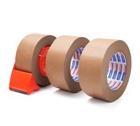 ADHES Ruban AdhéSif D'Emballage Avec Dévidoir, 50Mm X 50M 3 Rolls Kraft Packing Tape, Adhésif Papier pour Fermer les Cartons Pour Le Transport Et Le Mouvement