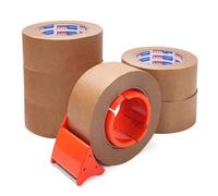 ADHES Ruban AdhéSif D'Emballage Avec Dévidoir, 50Mm X 50M 6 Rolls Kraft Packing Tape, Adhésif Papier pour Fermer les Cartons Pour Le Transport Et Le Mouvement