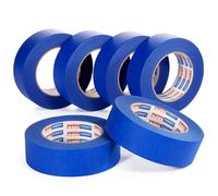 ADHES Ruban de Masquage peinture, 6 rouleaux, 36mm x 55m, anti-UV Ruban crêpe pour peindre, vernir, rénover, Intérieur et Extérieur