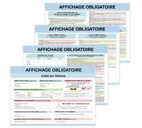 Adhésif - Affichage Obligatoire - Code du Travail - Lot de 4 Visuels Format A4 en Adhésif Laminé - Protection Anti-UV