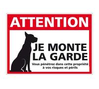 Adhésif - Attention Je Monte la Garde - Dimensions 105x75 mm - Protection Anti-UV