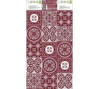 Adhésif Autocollant 3 pièces 19,5 cm x 100 cm pour Carrelage Sol et Mur, Contremarche Carreaux Ciment Rouge, Colle