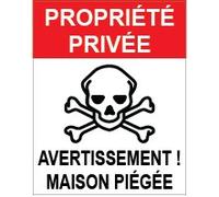 Adhesif Concept - Sticker propriété privée Maison piégée (Lot de 4ex) - Rouge - Vinyle - Montage mural ou sur porte - Avertissement - Style Avertissement
