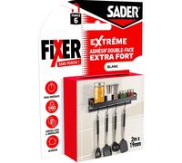 Sader Adhésif double-face Extrême, fixe sans percer, intérieur, blanc 2 m x 19 mm, supporte 10 kg