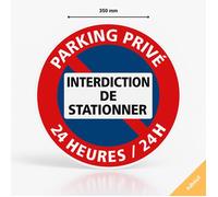 Adhésif panneau signalisation parking privé interdiction de stationner 24h/24 - Autocollant - Diamètre 350 mm