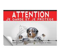 Adhésif plastifié Attention au chien berger australien bleu