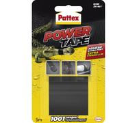 Pattex Power Tape, Ruban adhésif noir de 5m extra fort pour charges lourdes, Bande adhésive toilée tous supports, Rouleau adhésif étanche