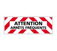 Adhésif Rétroréfléchissant - Attention Arrêts Fréquents - Dimensions 500x150 mm - Protection Anti-UV