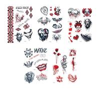 Adhésifs Temporaires Tattoos Adulte Halloween, Style Gothique Horreur Sanglant (Crâne, Clown, Serpent, Chauve-souris), Accessoires Maquillage pour Party & Cosplay