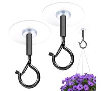Adhesive Ceiling Hooks - No-Drill Ceiling Hooks With Sticky Adhesive | Windproof Safety Buckle | 2 Pack Heavy Duty Hanging For Lanterns, String Lights, Wind Chimes, Clothing, Kitchen Supplies - Blac