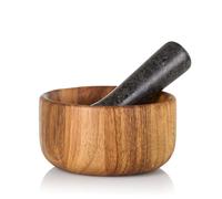 AdHoc Taru Ensemble pilon et mortier 13 cm en bois d'acacia/granit avec surface antibactérienne