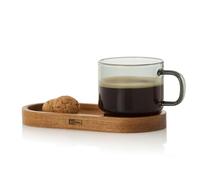 AdHoc Tasse à expresso avec plateau, tasse à café expresso de 70 ml fabriquée à partir de verre borosilicate résistant à la chaleur avec dessous de verre en bois d'acacia