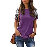 Adibosy Tunique à manches longues col rond imprimé léopard couleur à rayures décontractées - - XX-Large