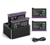 Adicop Insta 360x4 Batterie Remplacement Accessoires, 2PCS 2500 mAh Batterie + 3 Emplacements Chargeur USB Accessoires compatibles avec Insta 360x4
