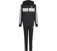 adidas Unisex Kinder SEASONAL ESSENTIALS TIBERIO 3 STRIPES FLEECE TRACKSUIT, black/white/grey two, 13-14 Years