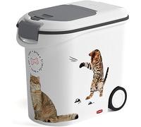 CURVER Conteneur à Croquettes Pour Chat - 12kg / 35L - Grand Rangement Hermétique Anti-Odeurs pour Nourriture pour Chats - Conteneur à Roulettes et Poignées de Déplacement - 28 x 49 x 43 cm - Blanc