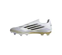 adidas Chaussures de football F50 League sans lacets Firm Ground - Unisexe, blanc, noir, doré métallisé, 5.5 Women/4.5 Men