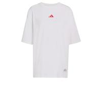 adidas Damen Mini Embroidery Oversized Graphic T-Shirt, White/Pure Ruby, S