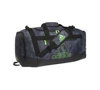 adidas Defender 4 Medium Duffel Bag, Stone Wash Carbon/Lucid Lime Green/Black, One Size