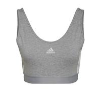 adidas Femme Essentials 3-Stripes Crop Top with Removable Pads, Medium Grey Heather/White, S