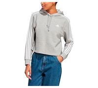 adidas Femme Essentials 3-Stripes French Terry Crop Hoodie, Medium Grey Heather/White, M