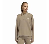 adidas Femme Essentials Linear Fleece Polo Sweatshirt, Khaki Six/White, L