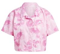adidas Femme Floral Graphic Crop Woven Polo Shirt, Off White/Bliss Pink, L