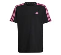 adidas Fille Essentials 3-Stripes Cotton Loose Fit Boyfriend Tee, Black/Pulse Magenta, 13-14 Years