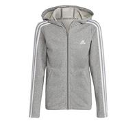 adidas Fille Essentials 3-Stripes Full-Zip Hoodie, Medium Grey Heather/White, 7-8 Years