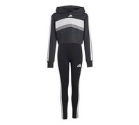 adidas Fille Seasonal Essentials Tiberio 3 Stripes Fleece Leggings Set Track Suit, black/white/grey two, 11-12 Years