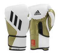 Adidas Gants de Boxe Speed Tilt 350 Velcro - 350 oz - Couleur : Blanc/doré - avec Technologie innovante Tilt - Les Premiers Gants de Boxe 100% durables en Cuir de Cactus