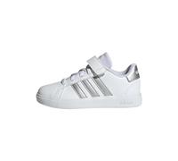 adidas Grand Court Elastic Lace and Top Strap Shoes Chaussures de Tennis, White/Matte Silver/Matte Silver, 38 2/3 EU