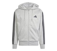 adidas Homme Essential Three Stripes Fleece Zipper Hoodie Sweatshirt, Medium Grey Heather/Black, S