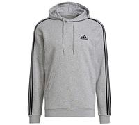adidas Homme Essentials Fleece 3-Stripes Hoodie, Medium Grey Heather / Black, M