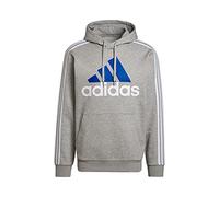 adidas Homme Essentials Fleece 3-Stripes Logo Hoodie, Medium Grey Heather/White, XXL