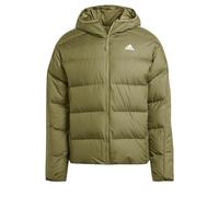 adidas Homme Essentials Midweight Down Hooded Stripes Jacket, Olive Strata, M Extra Tall