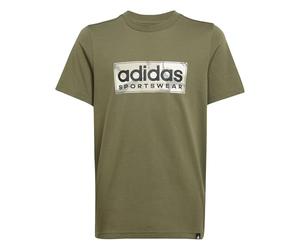 adidas Jungen Camo Linear Junior Boys Graphic Tee, Olive strata, 7-8 Years
