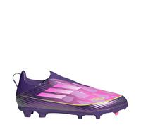 adidas Kids' Chaussure de Football F50 League sans Lacets pour Terrain Souple Enfants, Purple/Cloud White/Lucid Lemon, 29