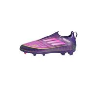 adidas Kids' Chaussure de Football F50 League sans Lacets pour Terrain Souple Enfants, Purple/Cloud White/Lucid Lemon, 28 1/2