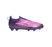 adidas Kids' Chaussure de Football F50 League sans Lacets pour Terrain Souple Enfants, Purple/Cloud White/Lucid Lemon, 28 1/2