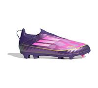 adidas Kids' Chaussure de Football F50 League sans Lacets pour Terrain Souple Enfants, Purple/Cloud White/Lucid Lemon, 32