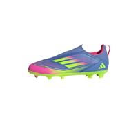 adidas Kids' Chaussure sans lacets F50 League Multi-surfaces Enfants, Blue Fusion/Lucid Lemon/Lucid Pink, 32