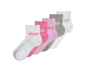adidas Kids' Socquettes Linear (5 paires) Enfants, White/Pink Fusion/Bliss Lilac/Medium Grey He, 34-36