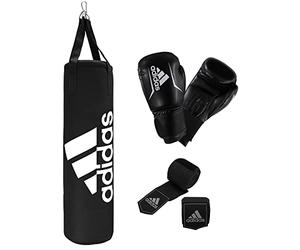 adidas Kit Performance 90 x 30 cm - 20 kg avec Gants de Boxe Taille 10 oz et Bandages Coffret Unisexe-Adulte, Noir/Blanc, 90 cm