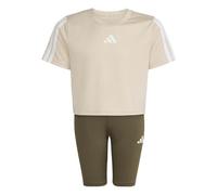 adidas Mädchen TRAIN ESSENTIALS 3-STIPES T-SHIRT SET, Crystal Linen/white, 7-8 Years