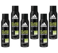 adidas Men Pure Game Lot de 6 déodorants pour le corps, fraîcheur intense, protection durable contre les odeurs et la transpiration, avec 48 heures de protection contre la transpiration intense et les